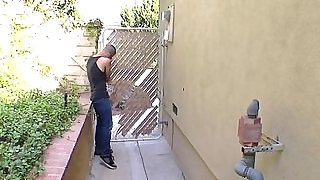 Brunette teen gets fucked in her backyard